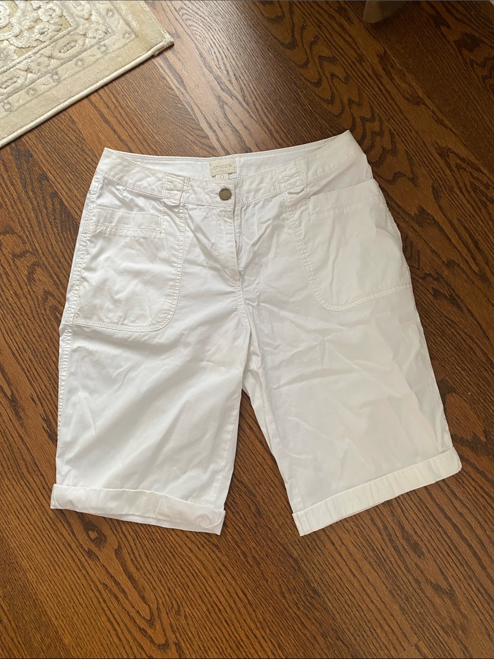 Chico's White Women's Bermuda Shorts with Cuffed Hem
